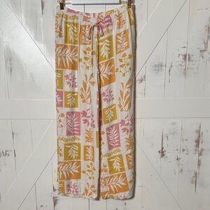 Sienna Sky Linen Blend Botanical Lounge Pants Pink Orange Yellow